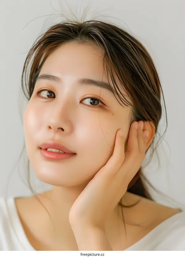 Close Up Portrait of a Young Asian Woman with Wet Hair