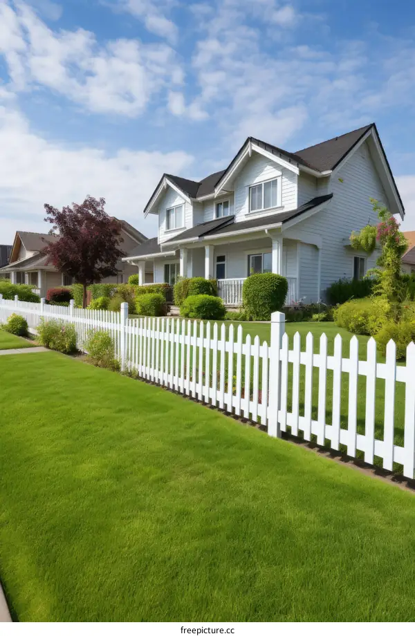 White picket fence in front of a house
