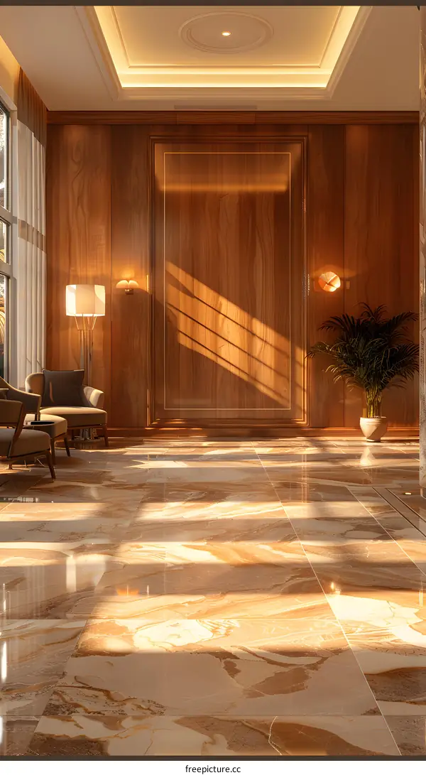 bright and empty hotel lobby