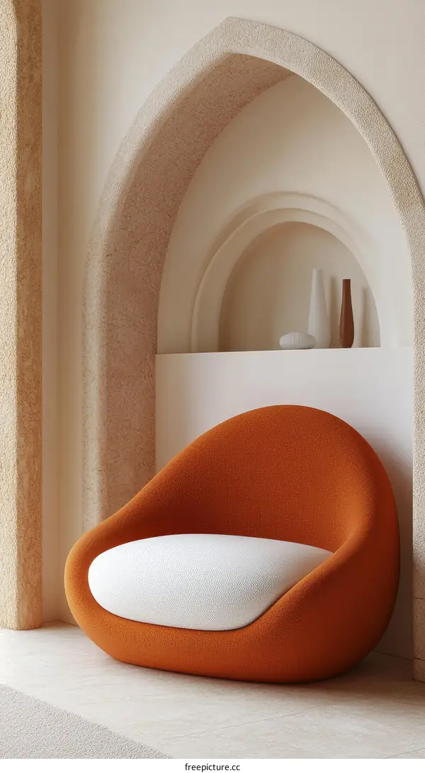 Modern Stylish Orange and White Armchair in Niche