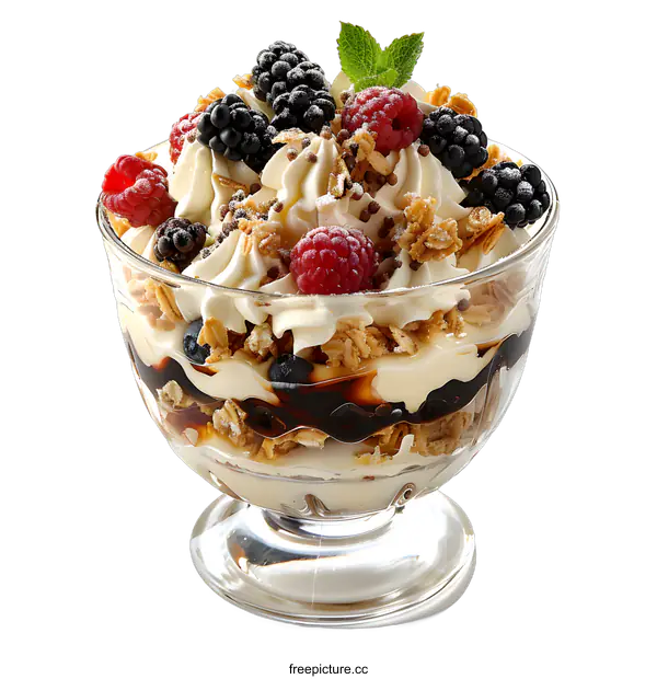 [Transparent Background PNG]Fresh berries and cream dessert