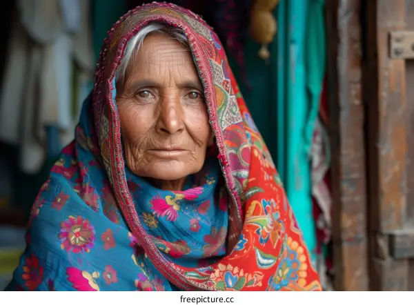 Portrait of an elderly woman in a headscarf