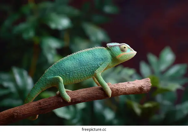 A Vibrant Green Chameleon on a Branch