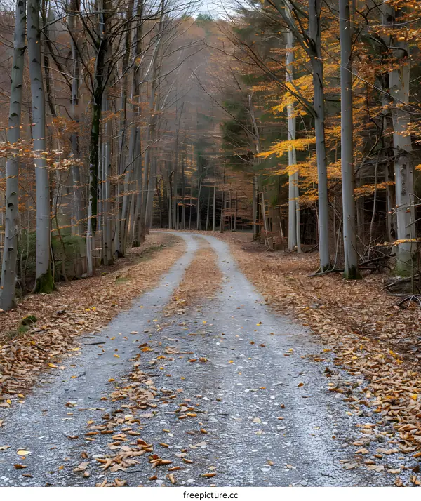 Autumn Forest Path with Fallen Leaves