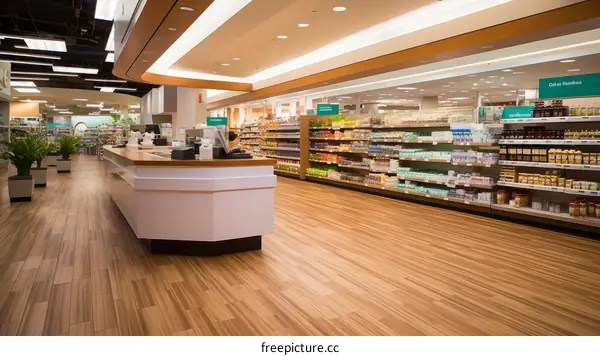 Pharmacy Interior with Counter and Shelves