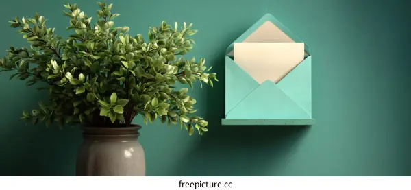 Teal Envelope with a Note and Plants