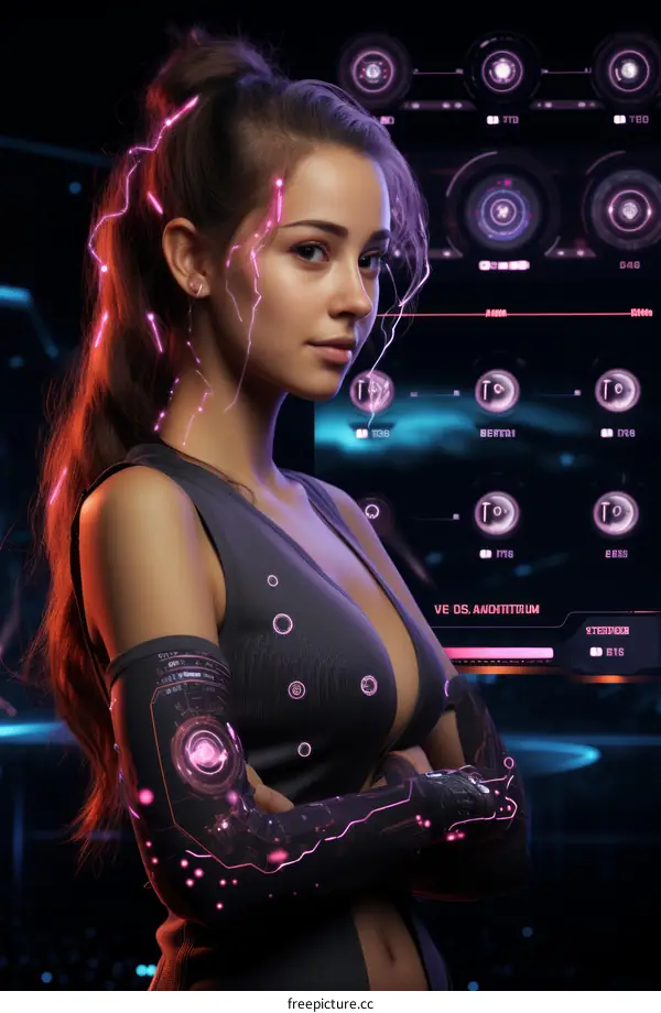 Portrait of a young woman with cybernetic enhancements