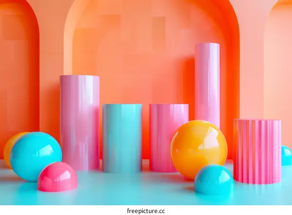 3D Colorful Geometric Art Background with Spheres