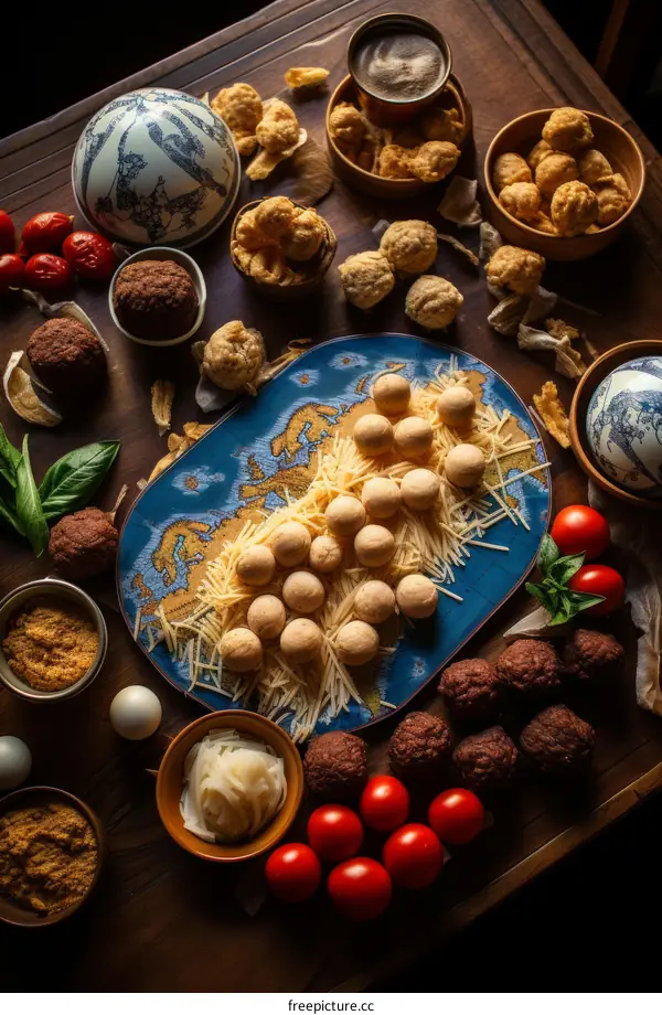 Table spread of cuisines from around the world