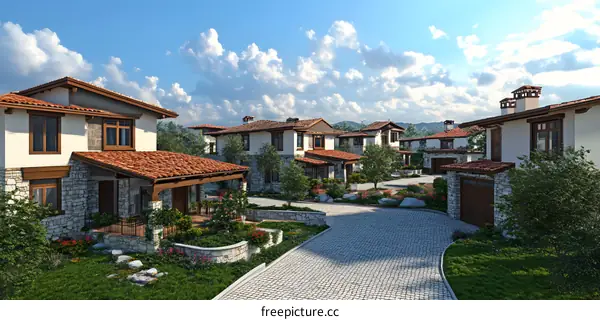 Mediterranean Style Homes with Stone Walls and Tile Roofs