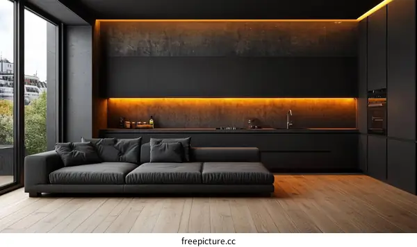 Modern Dark Kitchen Living Area Interior Design