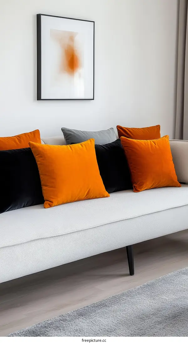 Modern Living Room Interior Design with Orange Cushions