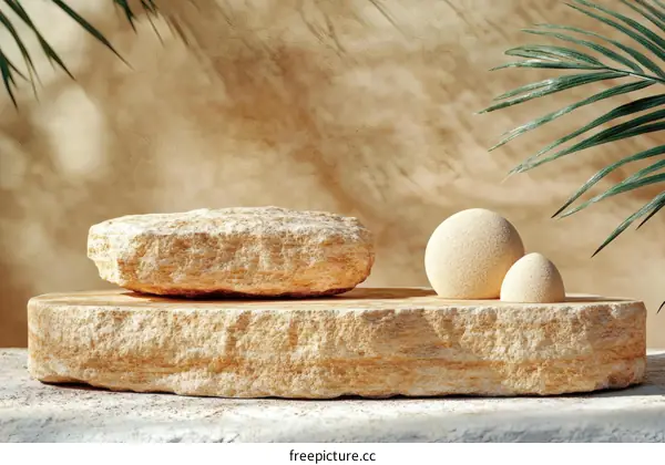 Beige Stone Display Stand with Decorative Balls