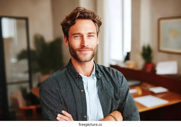 Confident Caucasian Male in Office Setting