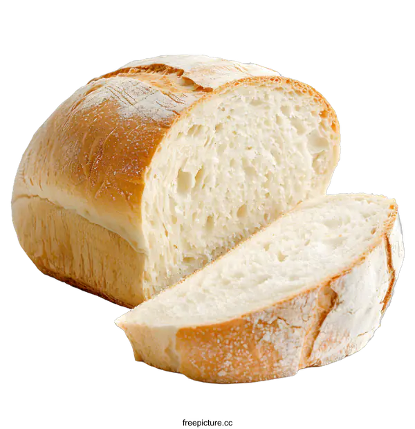 [Transparent Background PNG]Freshly Baked White Bread Loaf with Sliced Piece