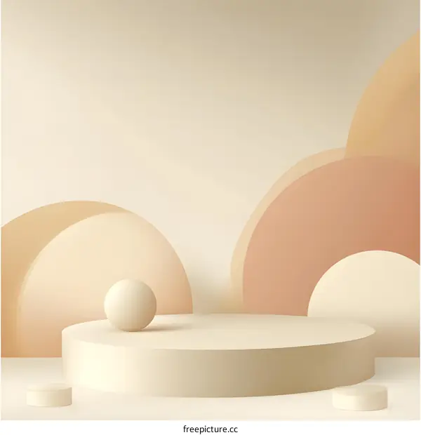 Abstract 3D Minimalist Beige and Brown Color Palette Background with Circle Platforms for Product Display
