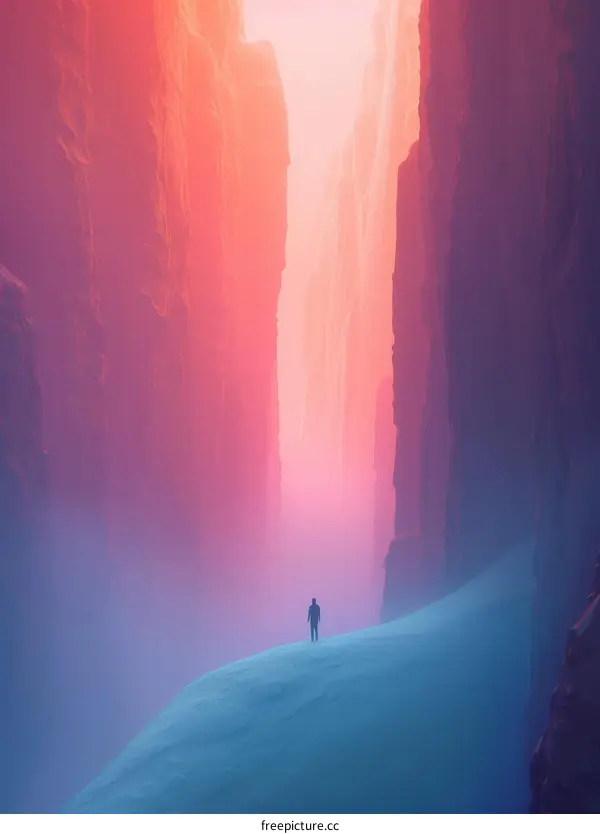 Man standing alone in a canyon