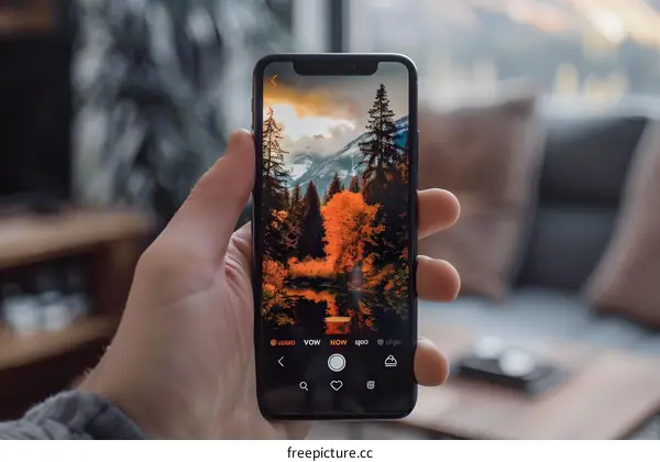 Hand Holding Smartphone Showing a Nature Photo