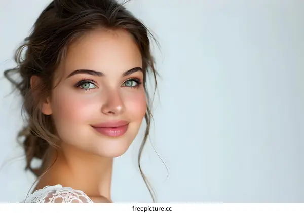 Portrait of a Beautiful Woman with Makeup and a White Blouse