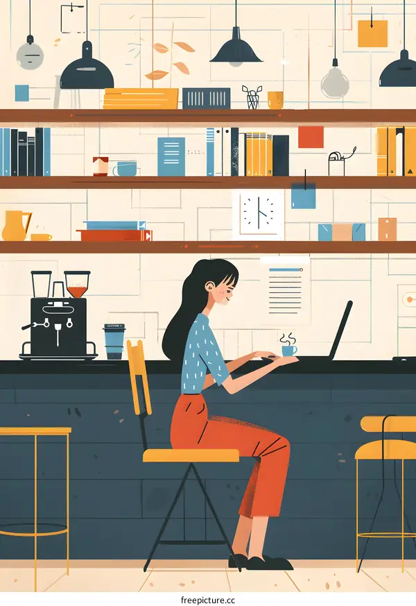 Woman Working On Laptop At A Coffee Shop