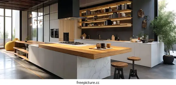 Modern Contemporary Kitchen Design with Wooden Island