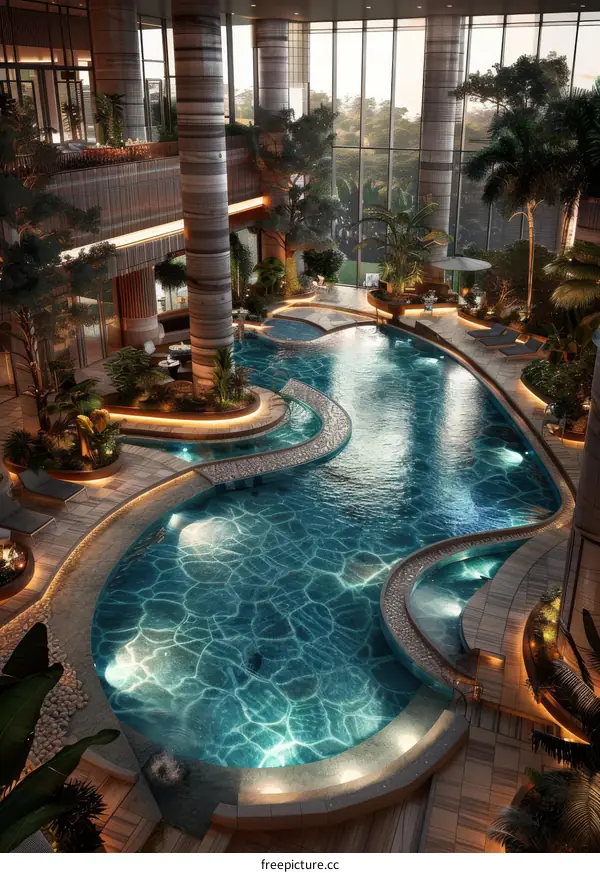 Luxury Indoor Pool with Tropical Garden View