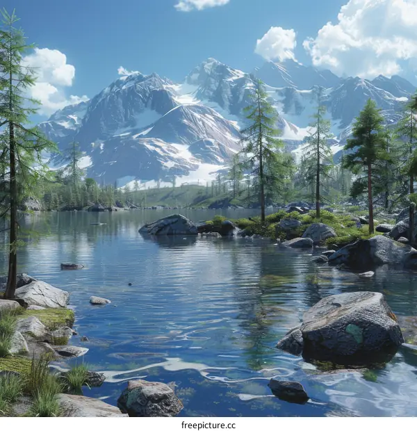 Scenic Mountain View with Crystal Clear Lake and Lush Green Trees