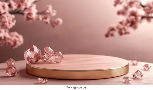 Pink Crystal Display Platform with Sakura Blossoms