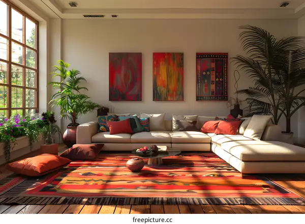 A living room with Persian style