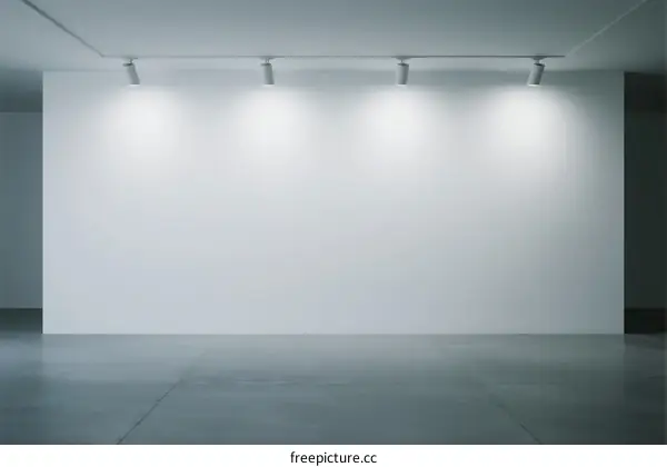 Empty white wall with ceiling lights in an art gallery space