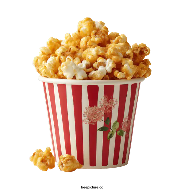 [Transparent Background PNG]Delicious Caramel Popcorn in Striped Cup