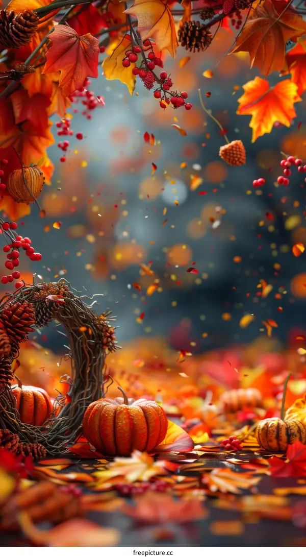 Autumn Harvest: Vibrant Fall Leaves and Pumpkins