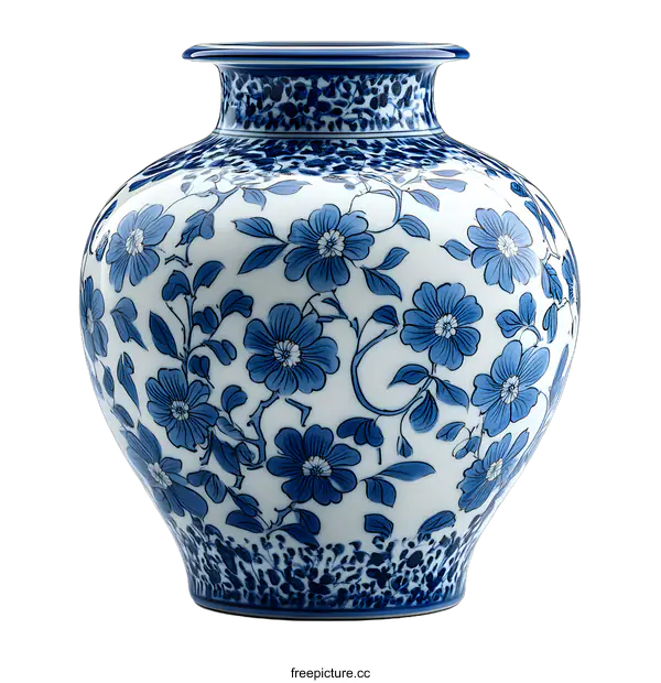[Transparent Background PNG]Blue and White Porcelain Vase With Floral Design