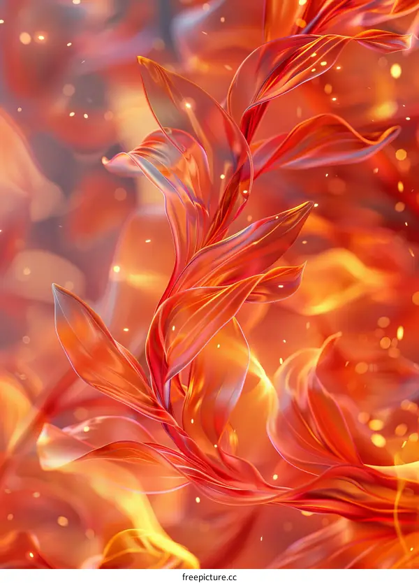 Fiery Red Petals and Leaves | Fantasy Floral Artwork