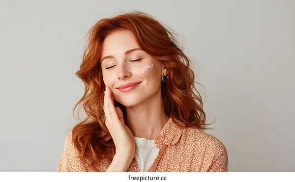 Woman Applying Facial Cream Close-up Portrait