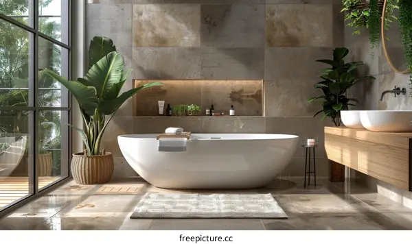 Modern Minimalist Bathroom with Green Plants