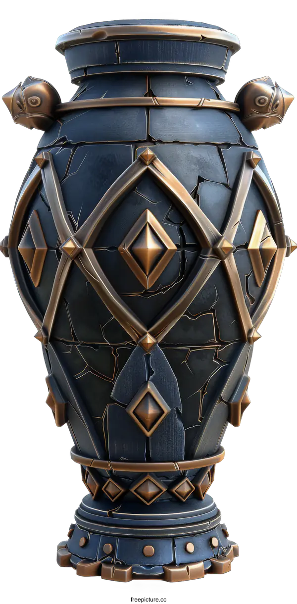 [Transparent Background PNG]Ancient Stone and Metal Vase