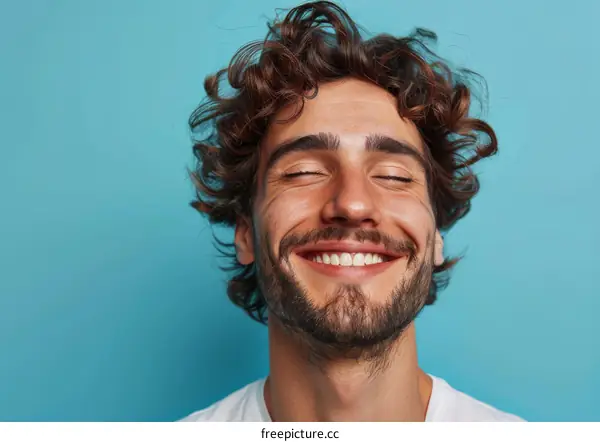 Portrait of a Bearded Man with his Eyes Closed and a Happy Smile