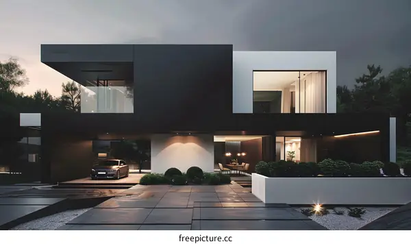 Modern Architecture Home Exterior Design With Black And White Colors