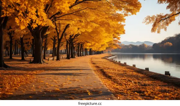 Fall Scenery of Trees by a Lake