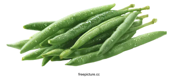 [Transparent Background PNG]Fresh Green Beans with Water Droplets