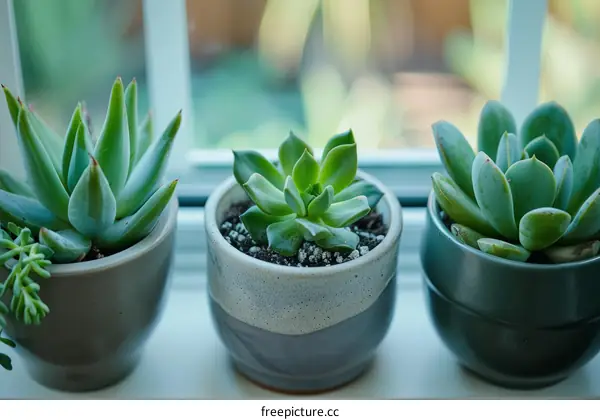 Succulents on a White Windowsill