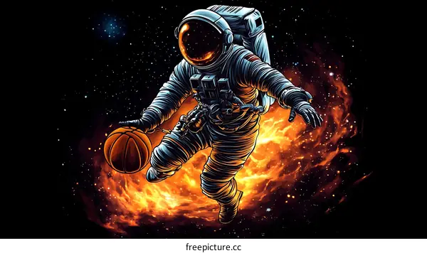 Astronaut Playing Basketball in Space Illustration