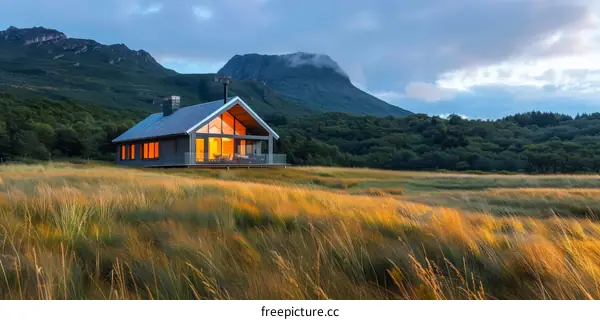 Modern house in the mountains with a beautiful view of the valley