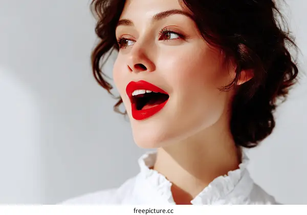 Close up portrait of a woman with bright red lips