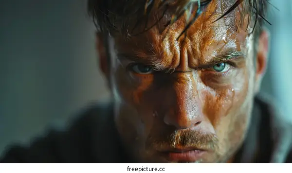 Close Up Portrait of a Sweaty Man
