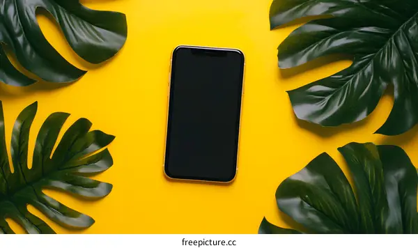 Tropical Leaf Background with Smartphone