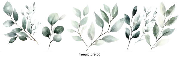 [Transparent Background PNG]Watercolor Botanical Illustration of Eucalyptus Branches