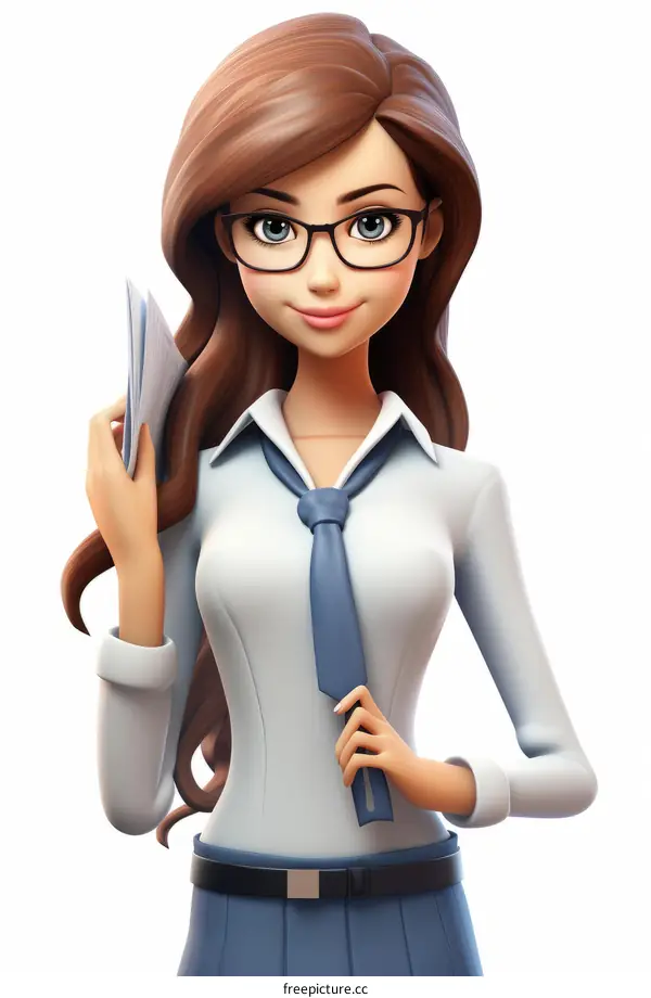 Illustration of a businesswoman wearing glasses and a tie