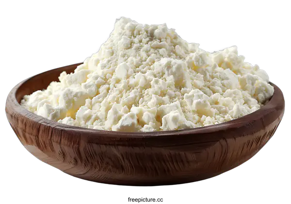 [Transparent Background PNG]Close Up of White Powder in a Wooden Bowl